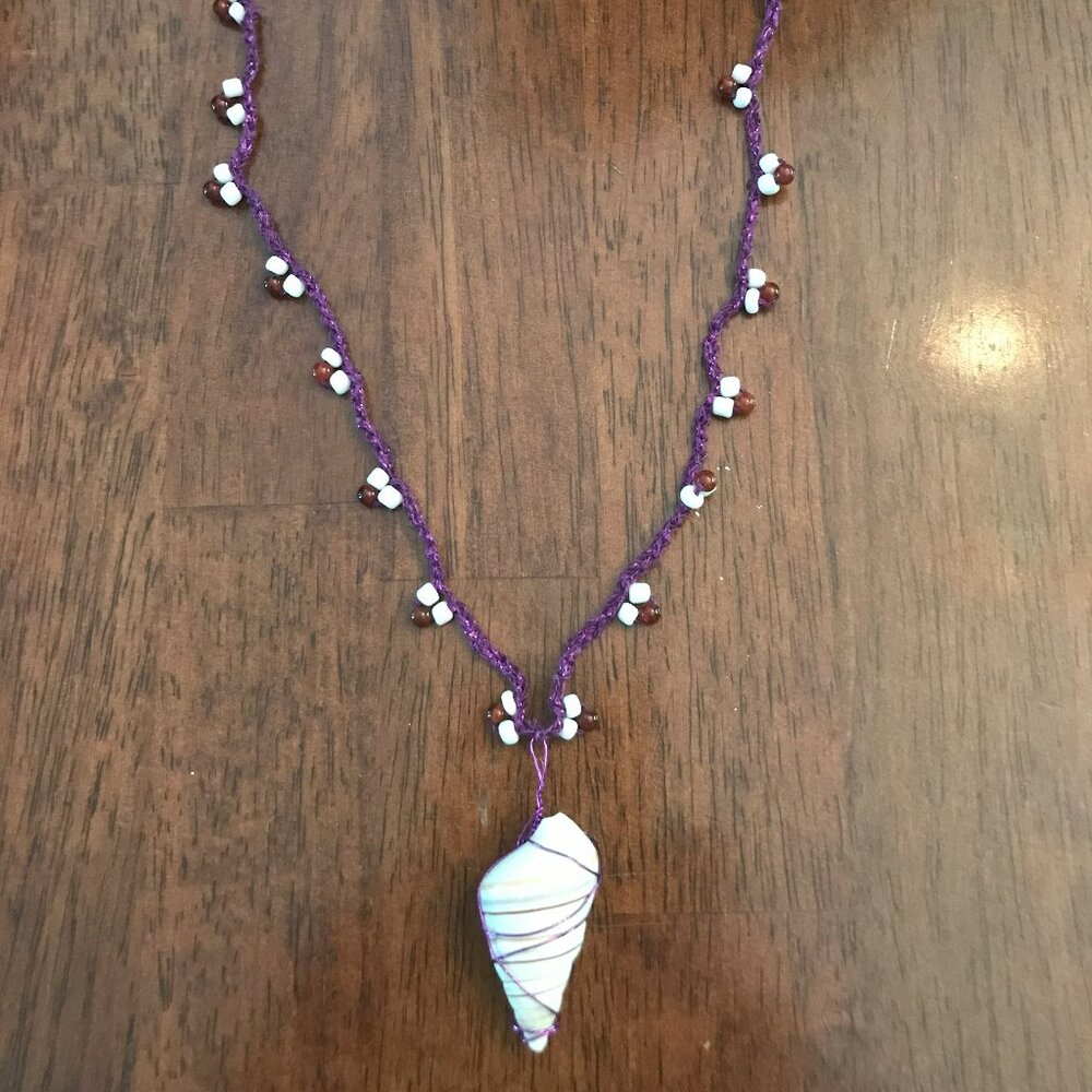 Real striped conk shell pendant necklace